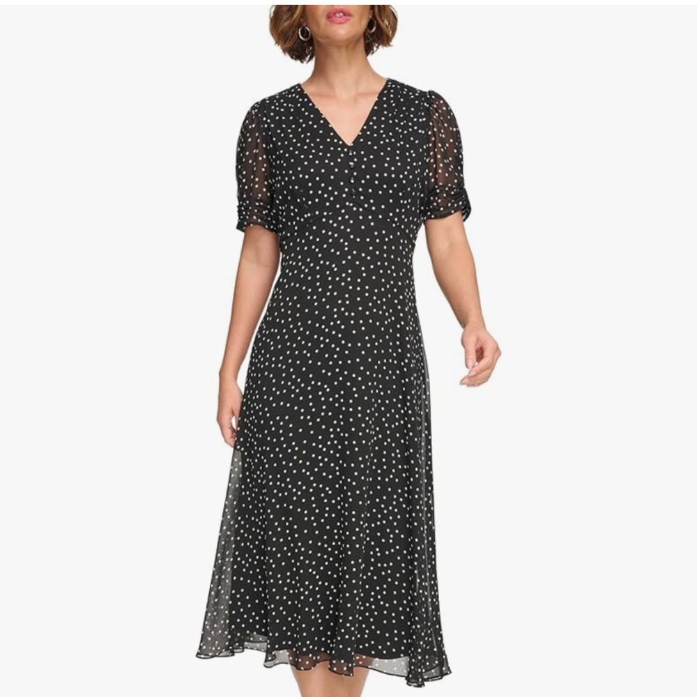 Dkny Black Polka Dot Midi Dress